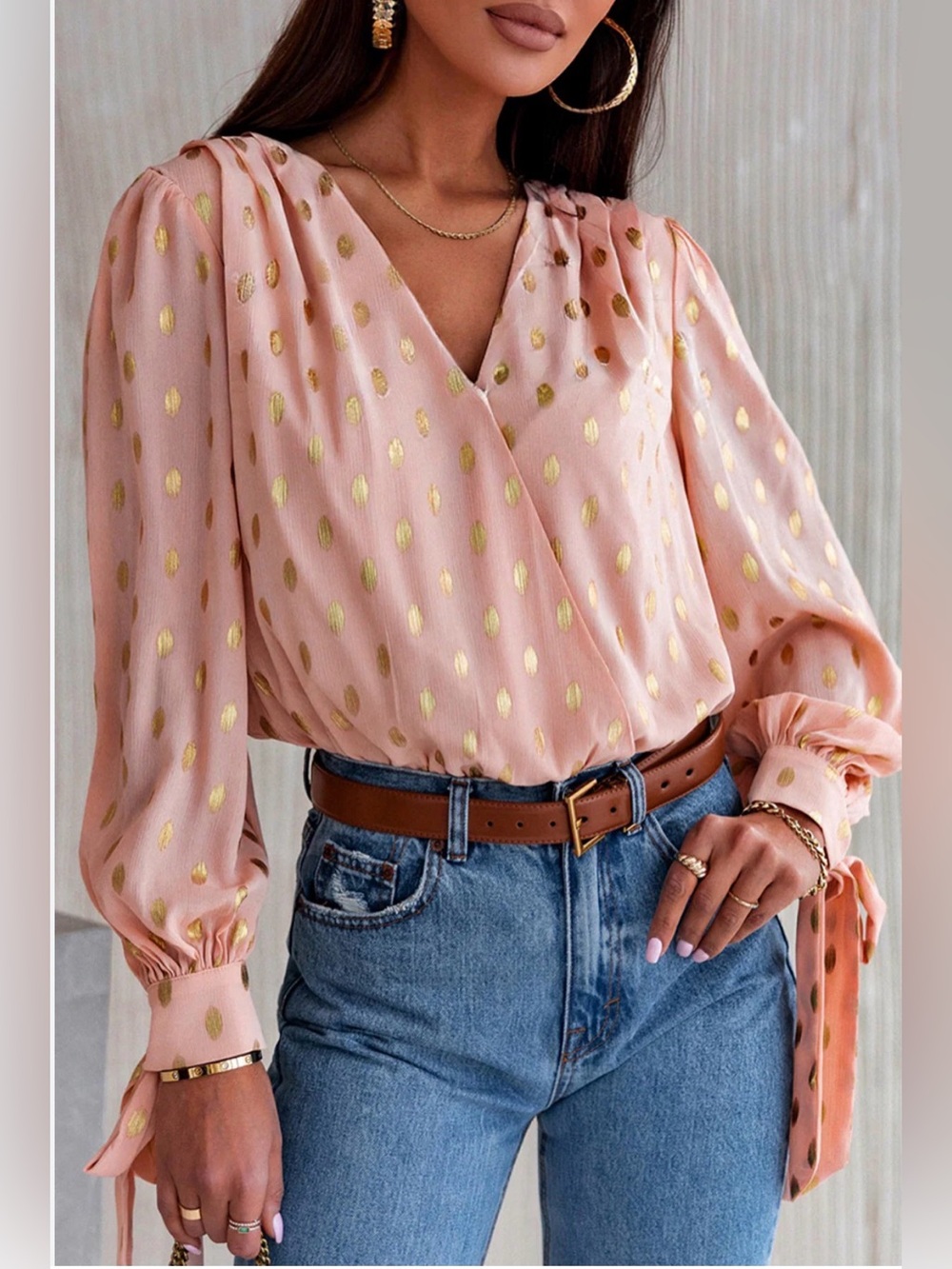 Strut & Bolt peach Gold Dot Bodysuit blouse large